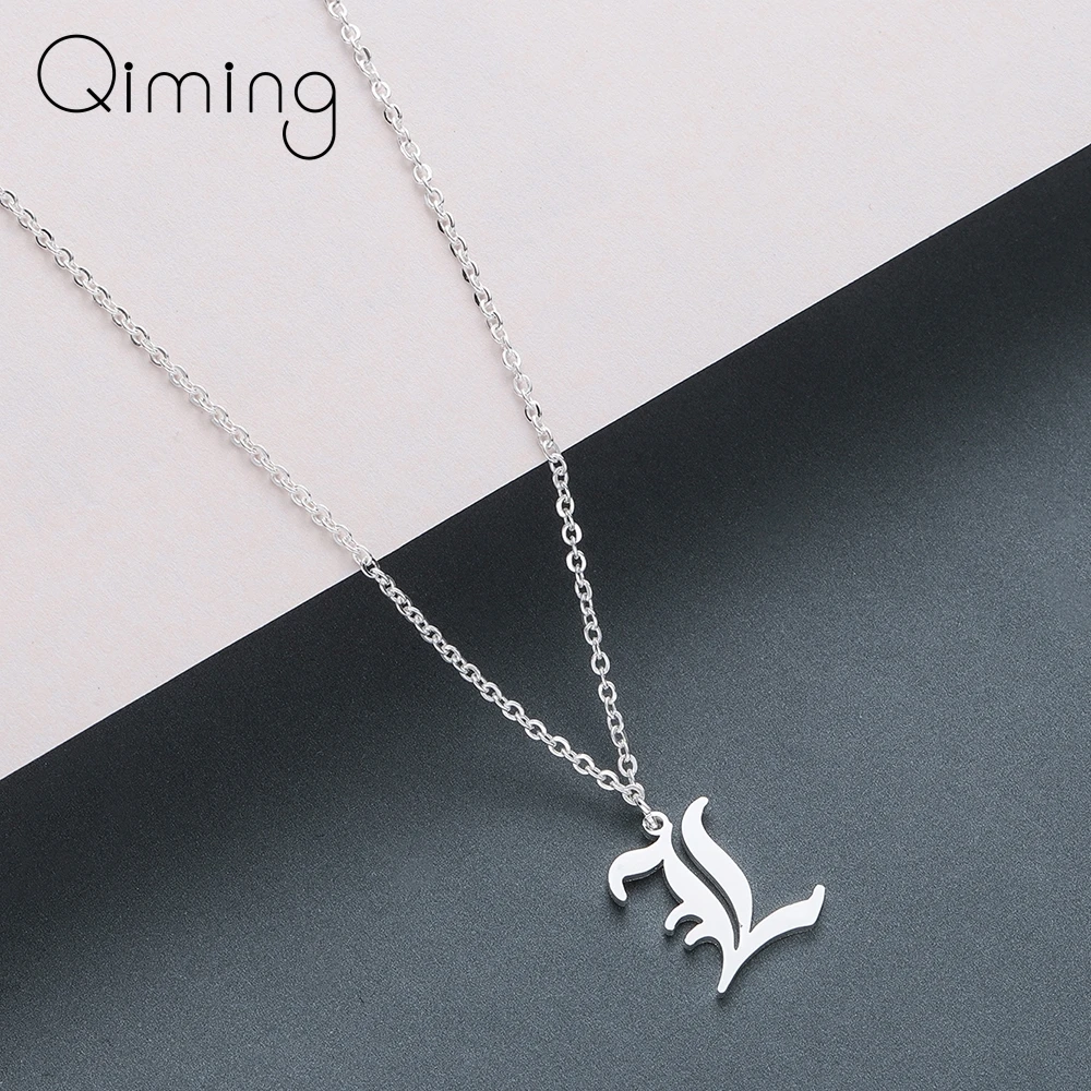 

Unisex 26 Capital Letter Necklace Women Stainless Steel Ethiopian Gold Letter L Pendant With Chain Cheap Necklace Jewelry