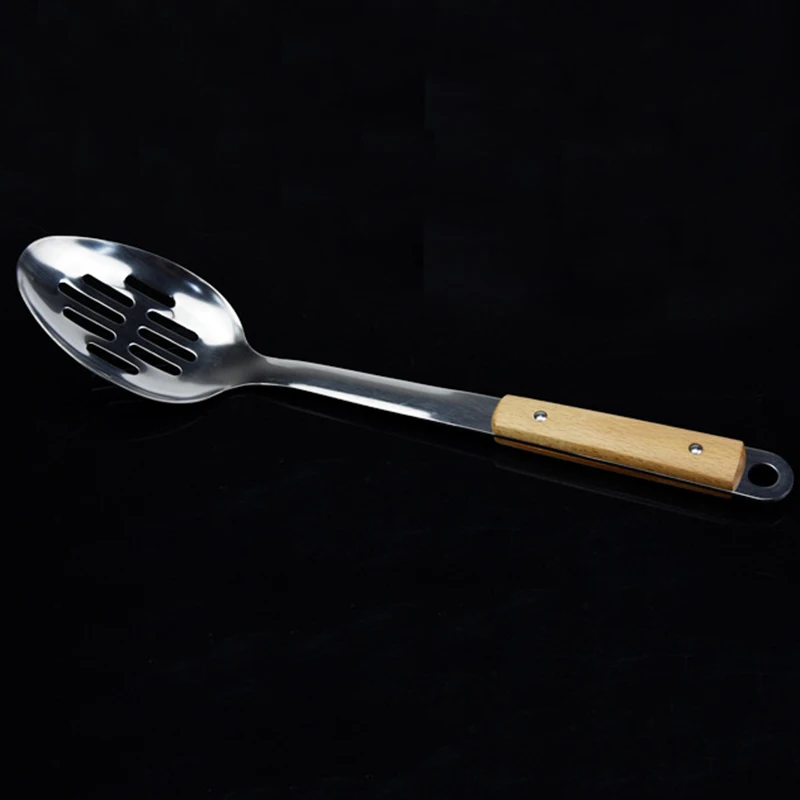 1 шт. кухонная посуда с деревянной ручкой лопаточка из нержавеющей стали ложка-сито кухонные инструменты принадлежности B - Цвет: 1