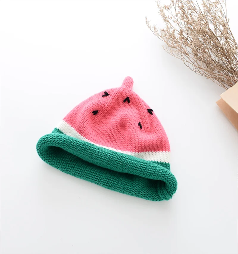 Cute Watemelon Baby Hat Red Yellow Fall Fashion Beanie Hat For Boys Girls Cotton Comfortable Toddler Hat Photography Props 1-3Y (9)