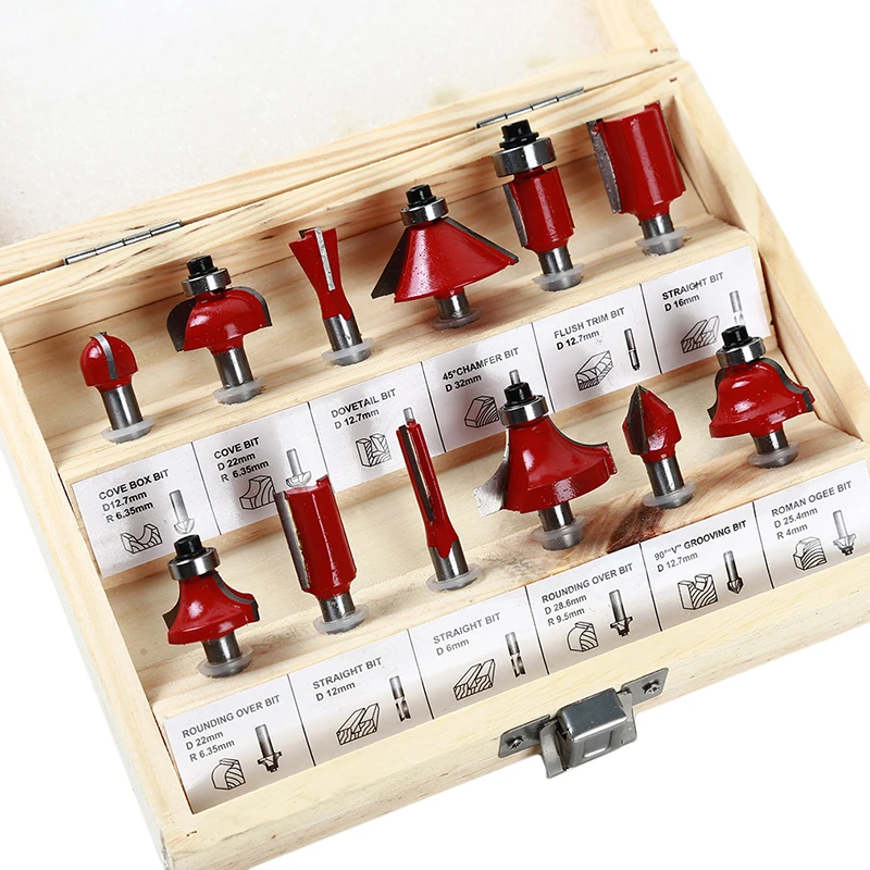 

Household 12Pcs Milling Chisel Cutter Trimming Engraving Tools Kit Silver Yellow For Woodworking Home Special Tools