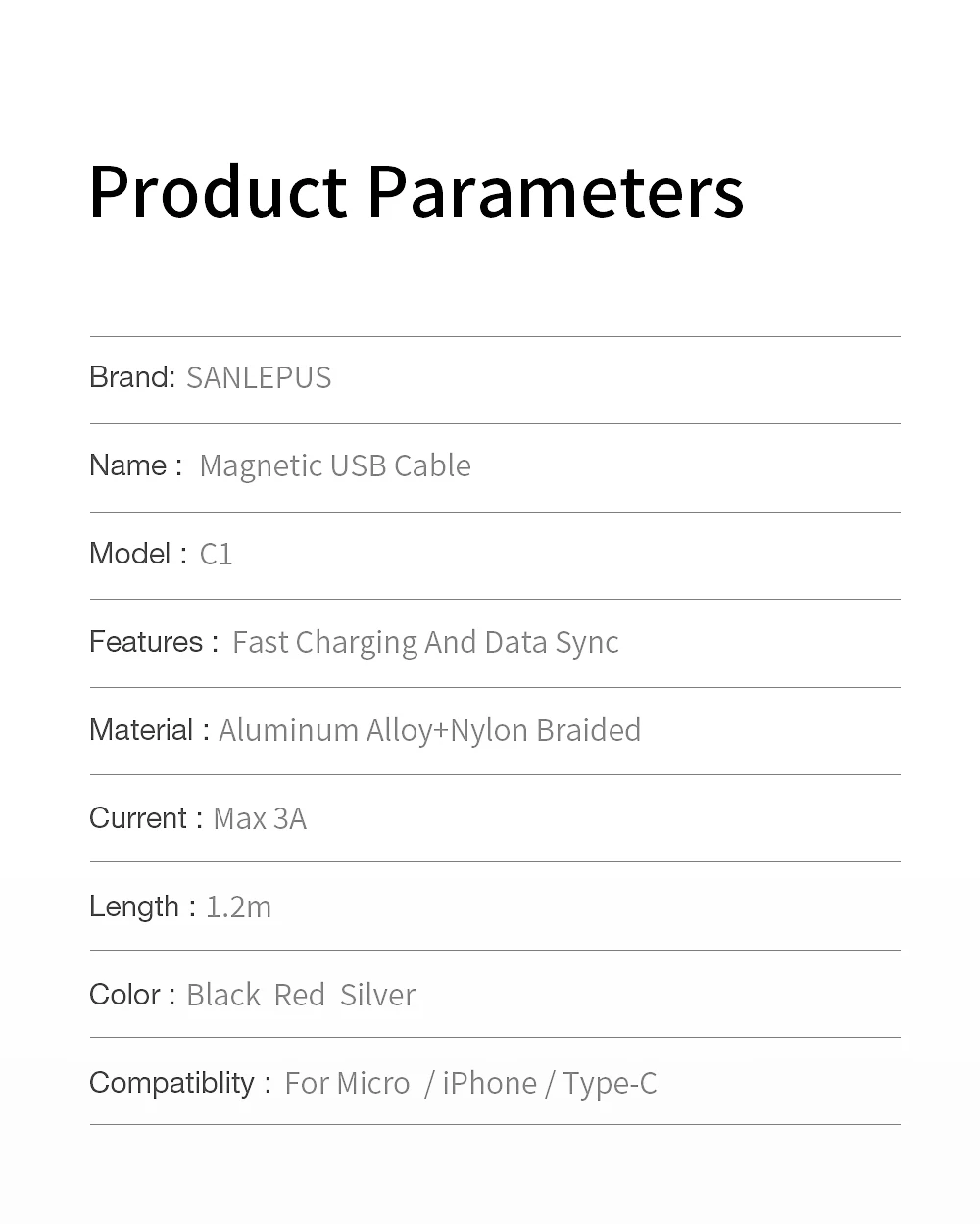 Магнитный usb-кабель SANLEPUS, 3 А, быстрая зарядка, Micro type C, зарядное устройство для iPhone xr 8 plus, samsung, xiaomi, Android