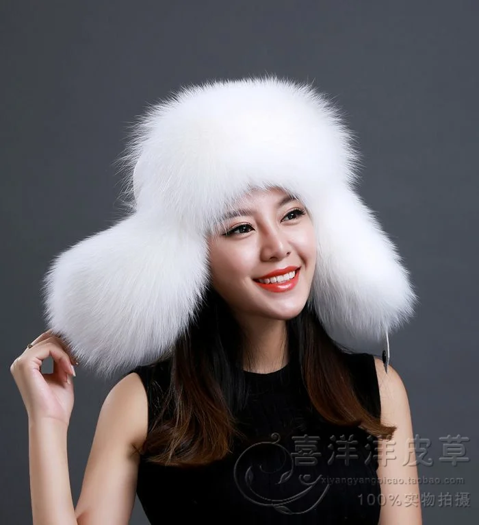 

Women Winter Fur Cap Real Fox/raccoon Fur Hat With Fur Tails New Fashion Russian Ear Protector Female Brand Hat