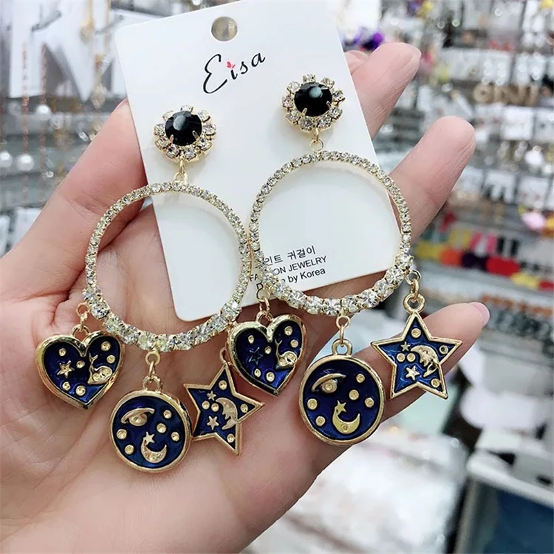 

Vintage Luxury Statement Stars Gem Bohemian Sun Moon Earrings Fashion Jewelry Wholesale For Girls Women Party Gift Wholesale