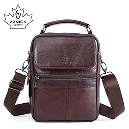 Мужская сумка из натуральной кожи, сумка через плечо, сумка через плечо, Мужская модная сумка на молнии, Сумка с клапаном ZZNICK - Цвет: coffee 8206