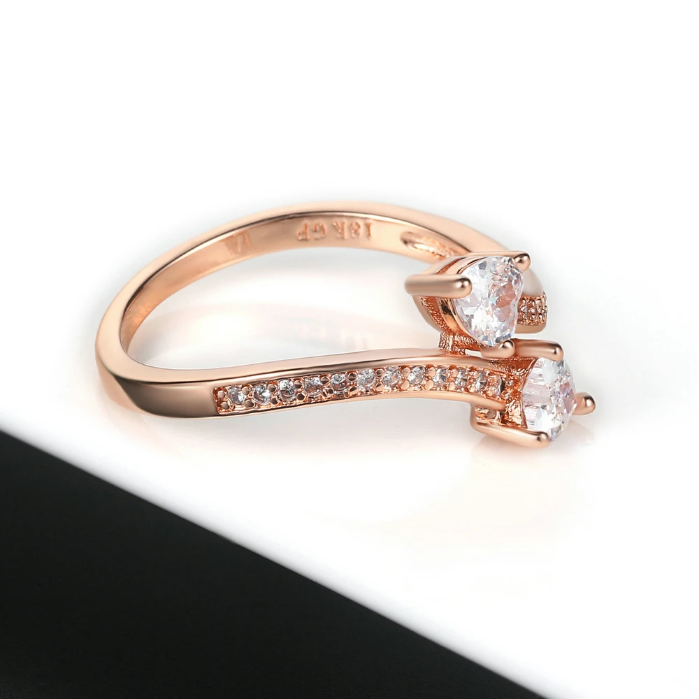 Романтическое кольцо с двойным сердечком для женщин в форме стрелы AAA+ кубический цирконий Цвет Розовое золото специальный подарок модное ювелирное изделие R834