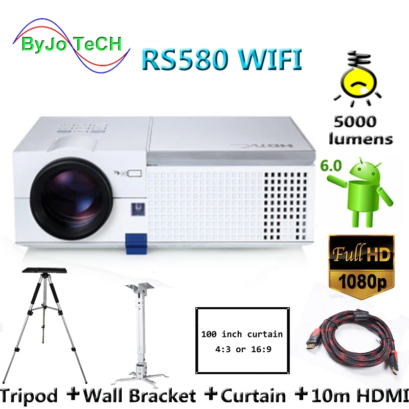 ByJoTeCH RS580 WIFI LED font b projector b font 1080P Proyector Android 6 0 Bluetooth With