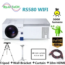 ByJoTeCH RS580 WIFI LED projector 1080P Proyector Android 6.0 Bluetooth With Tripod 10m HDMI Curtain Wall Bracket