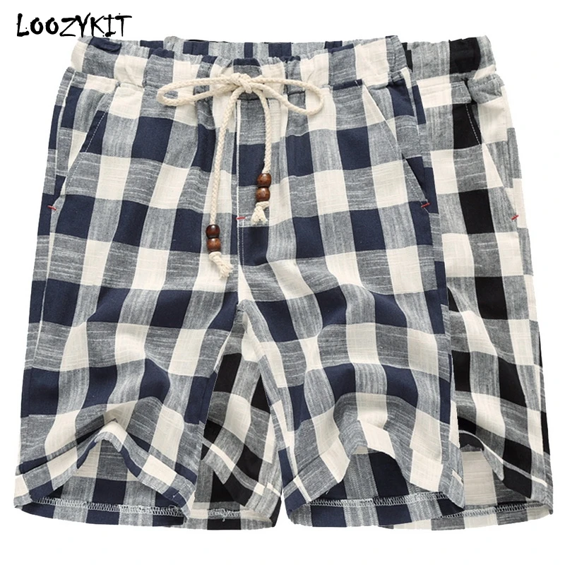 

LOOZYKIT 2019 Summer Men's Plaid Casual Shorts Quick drying Beach Shorts Drawstring Loose Fitness Workout Running Sports Shorts