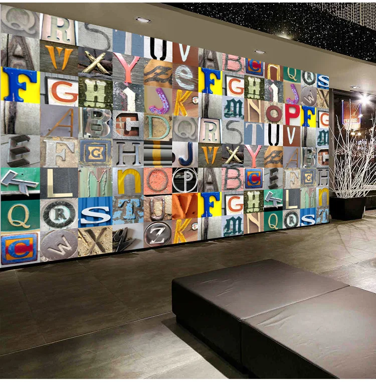 

Photo Wallpapers High Quality 3D Stereoscopic Wood Alphabet Wall Paper Cafe Bar Wallpaper Mural Painting For Living Room Decors
