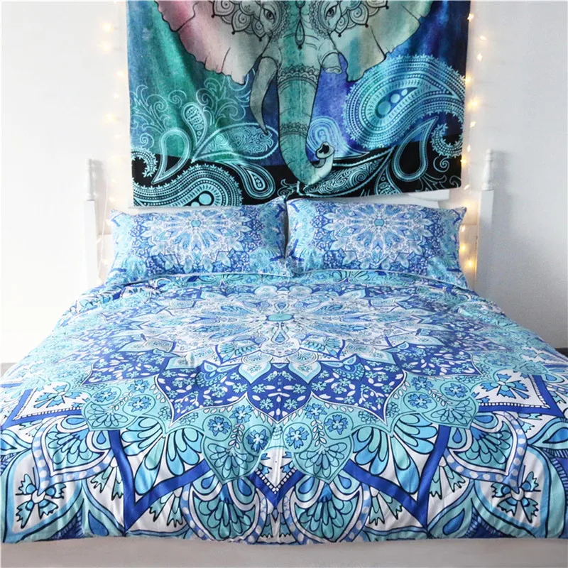 

Blue Indian Bohemia Crystal Arrays Printed Bedding 3pcs Set Comfortable Duvet Cover With Pillowcase Sets Bedclothes Home Textile