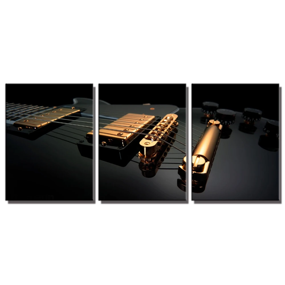 Wall Art Canvas Printed Black Guitar Music Poster Canvas Painting for Dining Room Wall Decor Office Home Decor Pictures 3 Pieces