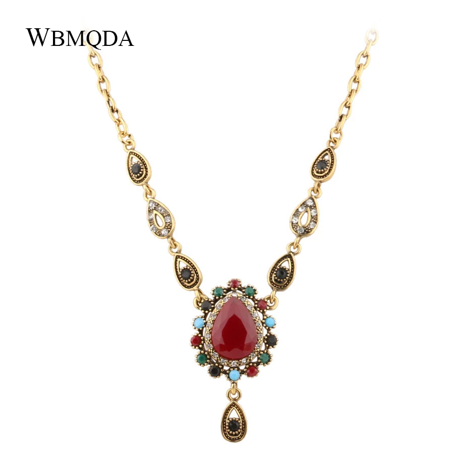 Vintage Indian Gold Necklace Big Red 
