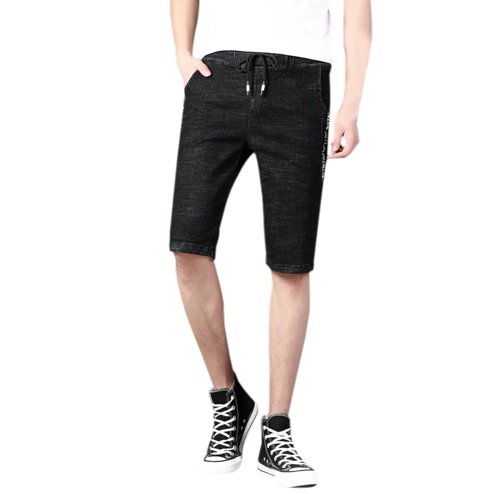 Men's Summer Thin Stretch Denim Shorts Straight Jeans Black Men's