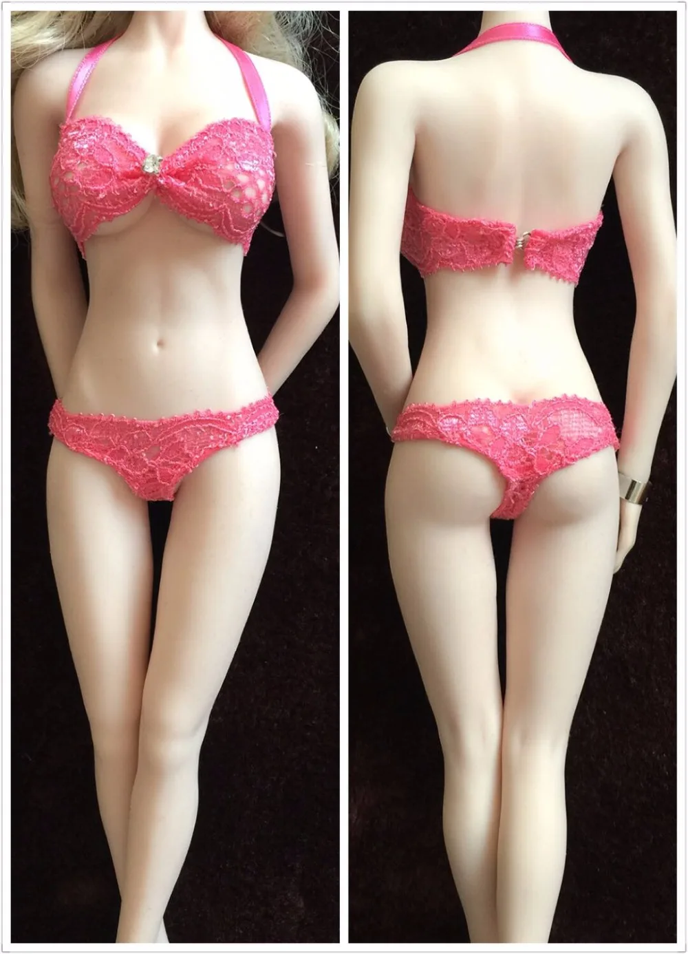 

Estartek 1/6 Hand Made Customized Sexy Rose Pink Underwear + Underpants Full Set for 12inch Phicen Jiaoudoll Action Figure DIY