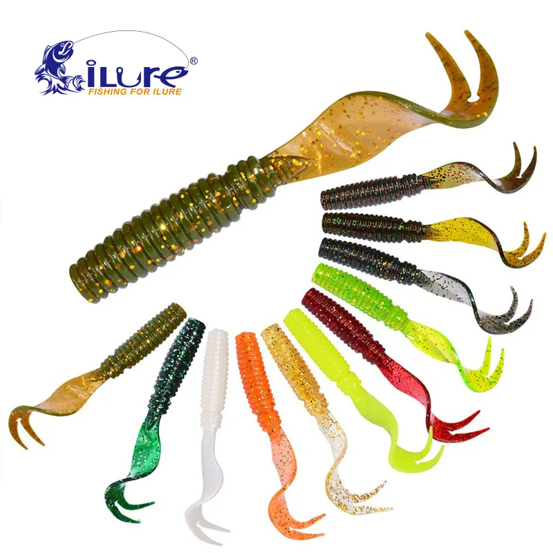 iLure 8 pcs/lot curly tail soft bait 75mm 3.3g forked tail fishing bait