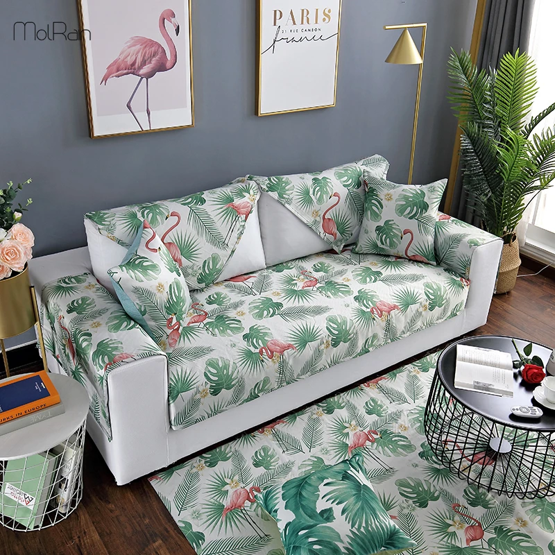 

Sofa Cover Set for Living Room Furniture Protector Flamingos Green Leaves Print Slipcover Waterproof Slip-resistant Sofa Covers