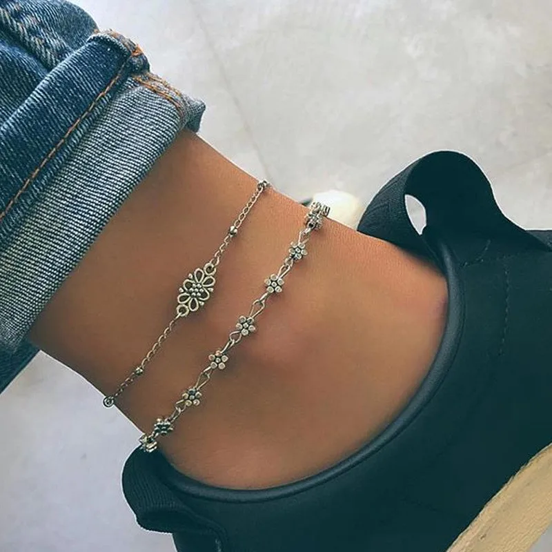 Yobest 2 шт./компл. Lover Heart Anklet Foot Jewelry Винтажный серебряный цвет модная цепочка для ног
