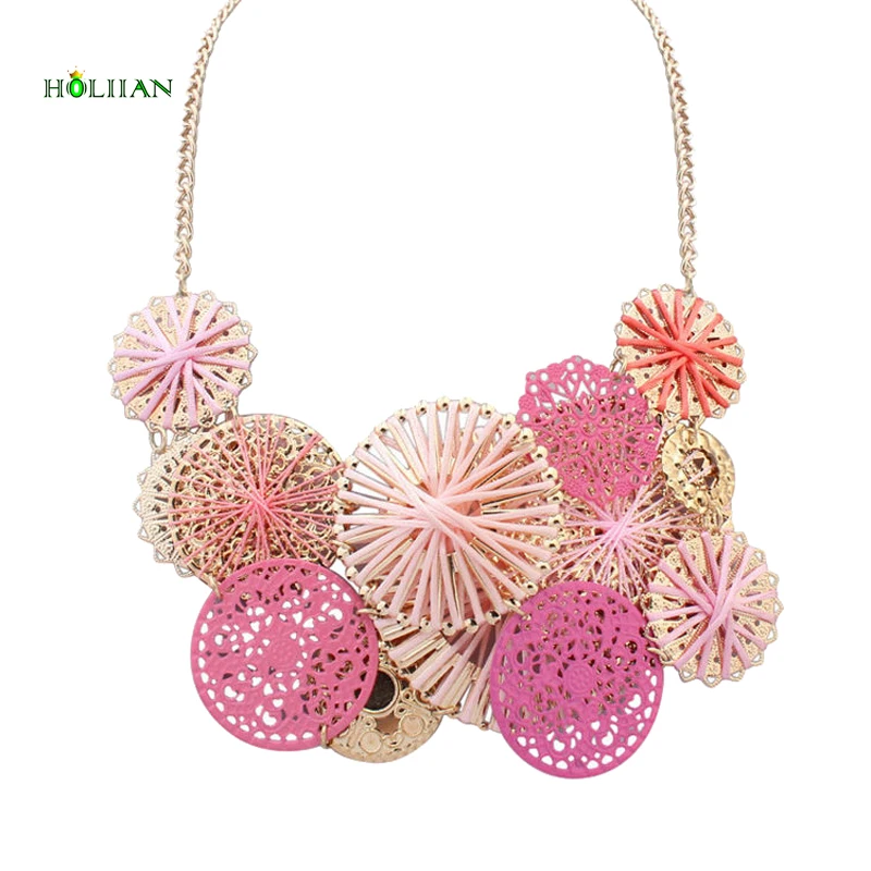 

2017 women flowers choker necklace Gold-color multicolor bohemian boho collar colorful blue big necklace & pendants jewelry