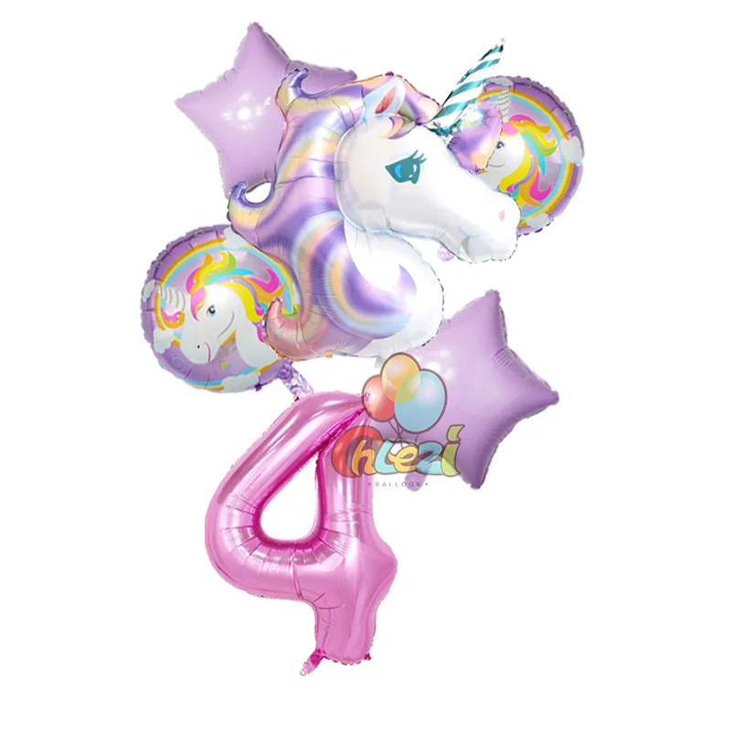 6 шт розовый Радуга светло-фиолетовый Единорог гелиевая фольга Воздушные шары 40 дюймов большой воздушный шар в форме цифры star globos маленьких декор для вечеринки в честь Дня Рождения - Цвет: Light purple 4