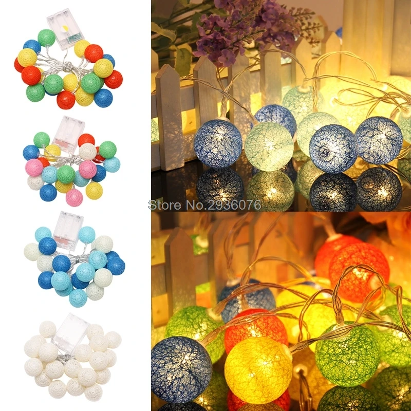 

2.3m 20LED Christmas Light Garland String Lights 3.5cm Cotton Ball Battery Light Home Decoration Wedding Decor