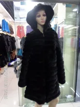 85 cm length mink added pigskin long sleeve hooded fur coat