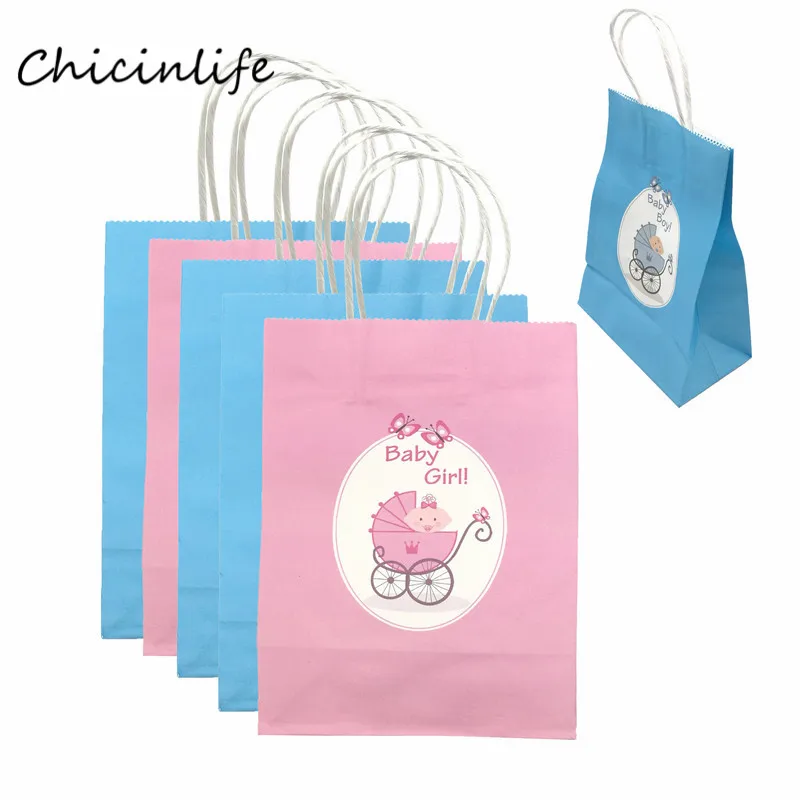 

Chicinlife 5pcs Kraft paper Baby Girl Boy Gift Bag With Handles Kids Birthday Party Baby Shower Gift Package Wrapping Supplies