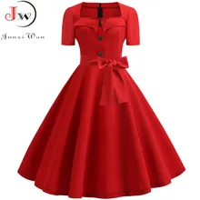 Las mujeres vestido de verano 2019 elegante Retro Vintage 50s 60s vestido rockabilly, swing, pinup Vestidos casuales de talla grande rojo Fiesta Vestidos