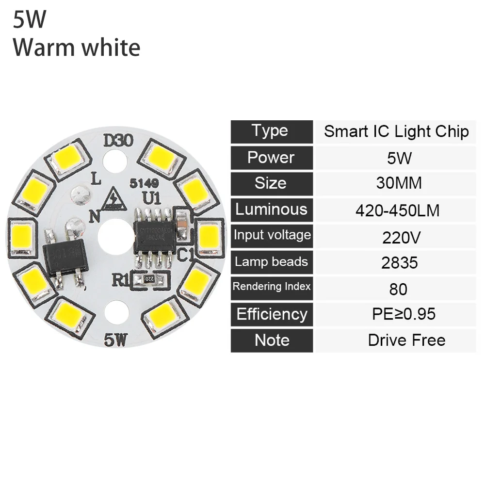 Умный IC круглый 3-15 Вт Светодиодный светильник-чип 2835 SMD Смарт IC чипы пластины ac220в теплый белый/белый светодиодный светильник COB лампы светодиодный - Emitting Color: 5W warm white