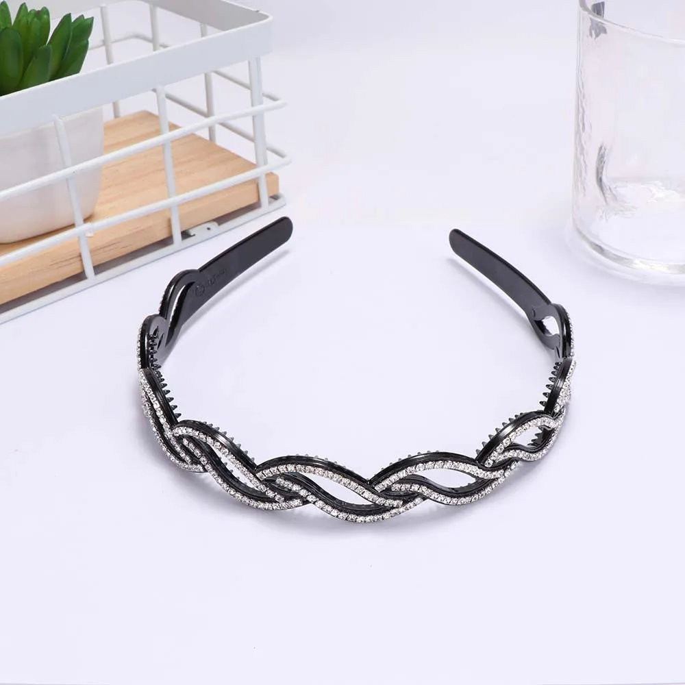 

Black Hairbands Non-slip Bezel Rhinestone Flower Water Ripple Hair Hoop Headband for Women Hair Band Hair Accessories