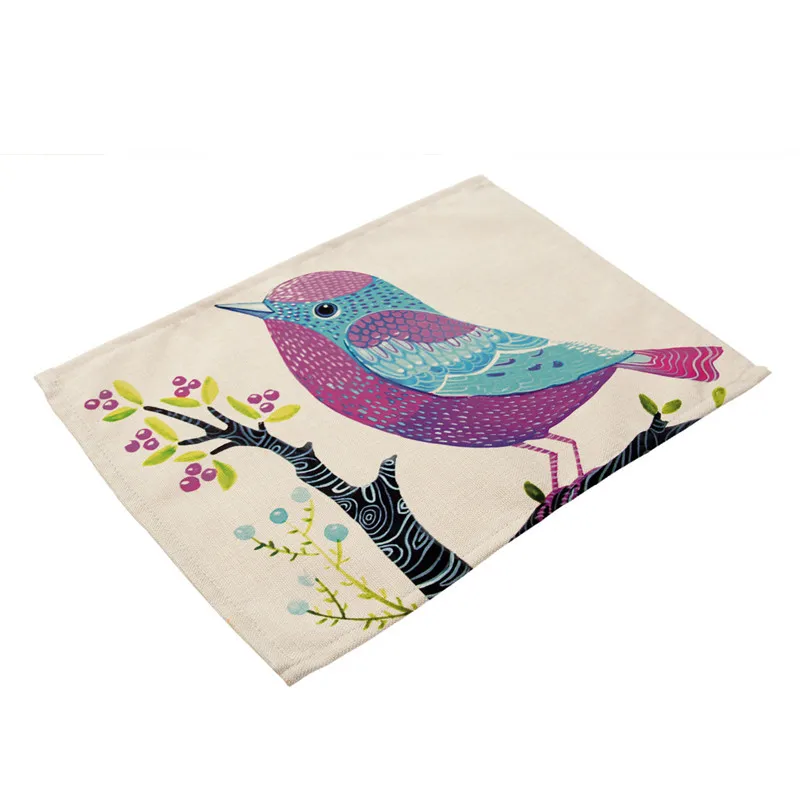 Dining Placemat Tableware Pad Flowers Birds Linen Table Mat Placemats