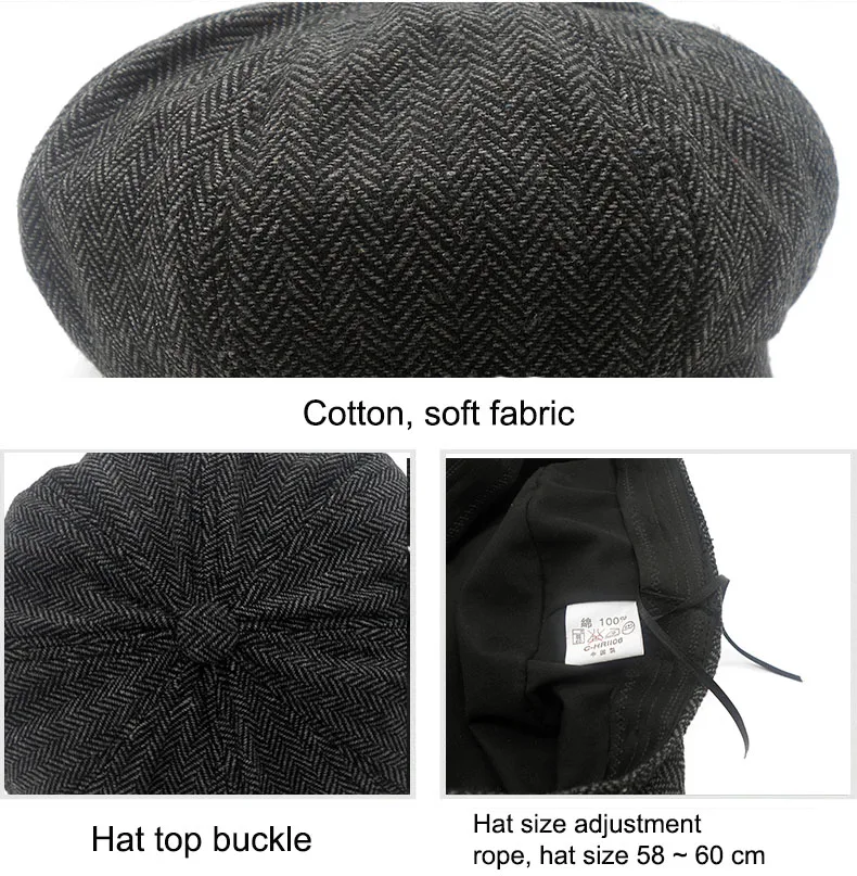 Восьмиугольная кепка с узором в елочку, винтажная мужская хлопковая кепка, повседневная Кепка с рисунком газетчика, кепка таксиста для женщин, плоская шляпа, Прямая поставка