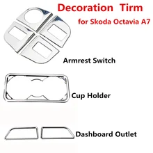 Автомобильный подлокотник кнопочный Переключатель приборной панели на выходе на вентиляционное отверстие держатель стакана воды крышка Tirm крышка наклейка из нержавеющей стали для Skoda Octavia A7