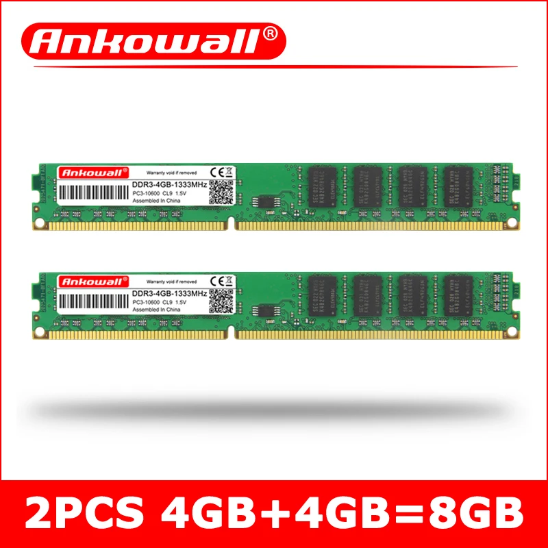 Оперативная память ANKOWALL DDR3 4 Гб+ 4 Гб = 8 Гб 1333 МГц 1600 МГц PC3-10600/12800 для настольных компьютеров Память DIMM 1,5 в 240Pin 2 шт./лот