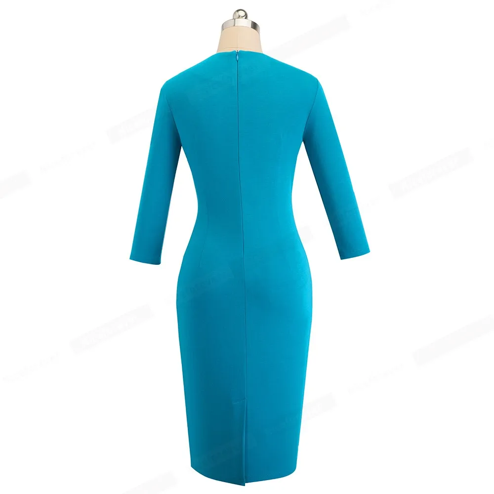 Skup Ładny na zawsze Vintage krótkie jednokolorowe eleganckie V neck vestidos Business Party Bodycon praca biuro damska damska sukienka B487