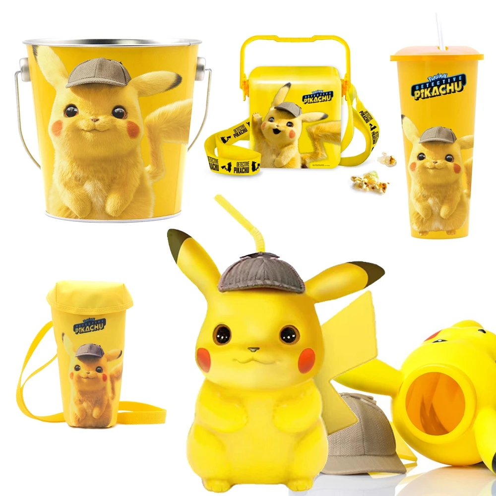 

Hot Movie Detective Pikachu Water Bottle Cup Cute Japan Anime Pikachu Popcorn Box Toys Children's Gift Cartoon Drinking Cup