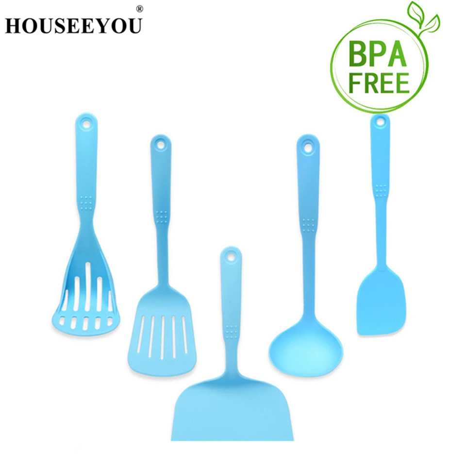

HOUSEEYOU 5Pcs/Set Blue Silicone Cooking Tool Set Scraper Spoon Spatula Potato Masher Kitchenware Kitchen Utensils Sets with Box