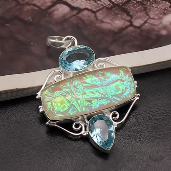 

Fashion Jewelry Unique Dichroic Glass Silver Color Charms Necklace Pendants AK86