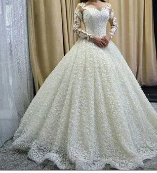 

New Design Ball Gown Wedding Dresses 2019 Sweetheart Long Sleeves Chapel Train Beaded Lace Bridal Gowns Vestido de noiva