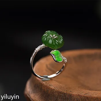 

KJJEAXCMY Boutique jewelry S925 Sterling Silver Mosaic and Tian Biyu leaves flower lady high-end Joker Silver Ring