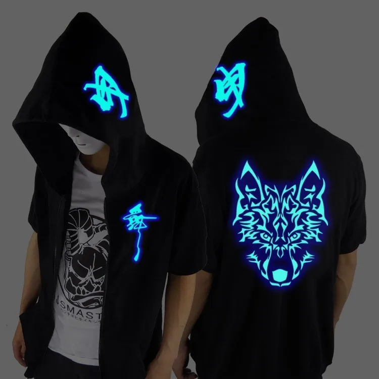 Short sleeved Wolf Одежда для танцев Ghost Step, костюм Drag Step, Свободное пальто, даже толстовка с капюшоном Ghost, флуоресцентная куртка для мужчин и женщин, Студенческая куртка - Цвет: Short sleeved Wolf