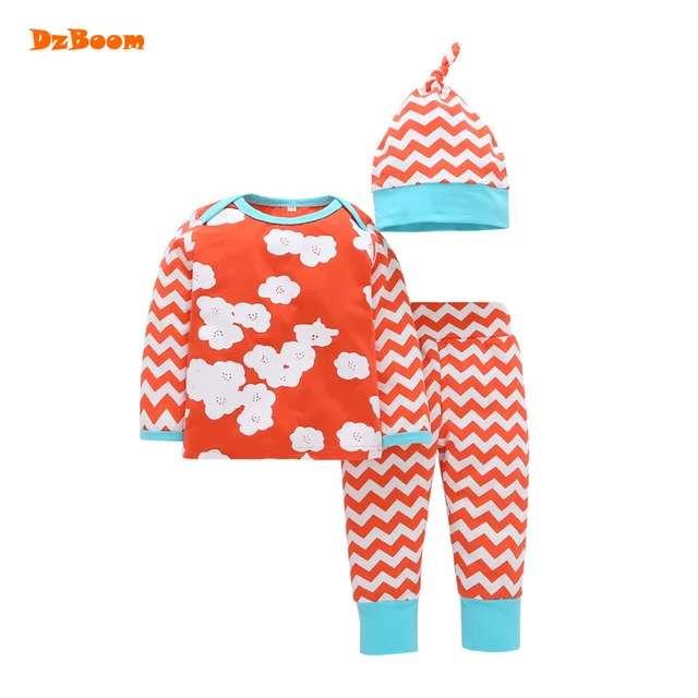 DzBoom 2017 Autumn New Baby Girls Print Clothing Orange O Neck Kids