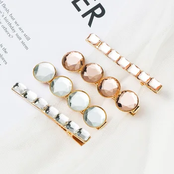 

2pcs/Set New Luxury Women Shine Round Rectangle Crystal Barrettes Hair Clips Holder Headband Hairpins Fashion Hair Accessories