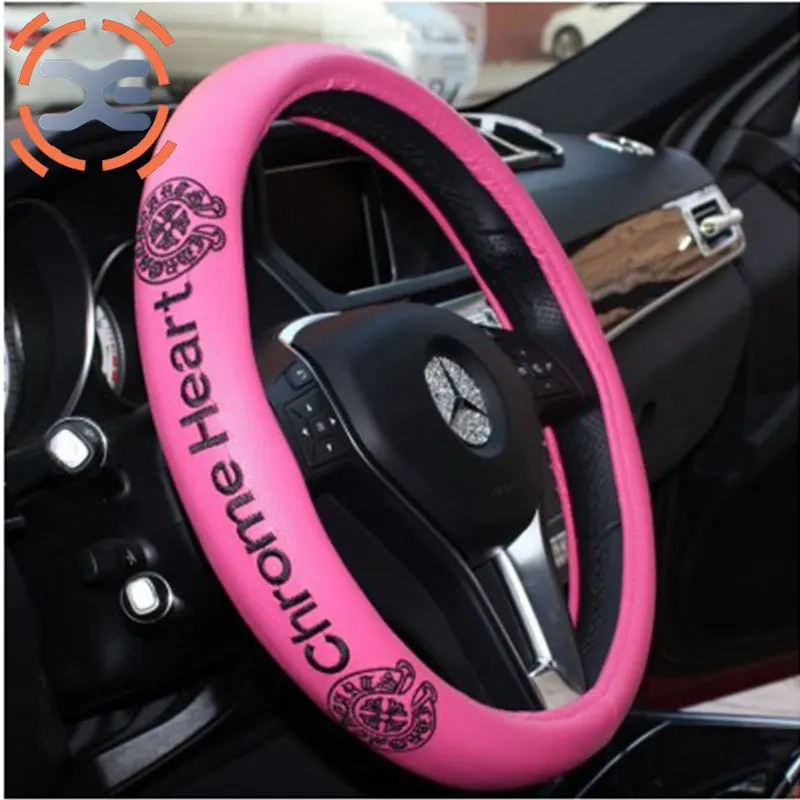 Diameter 38cm Steering Wheel Cover 2 Colors Leather Steering Wheel Cover All Season Tide Brand Steering Cover
