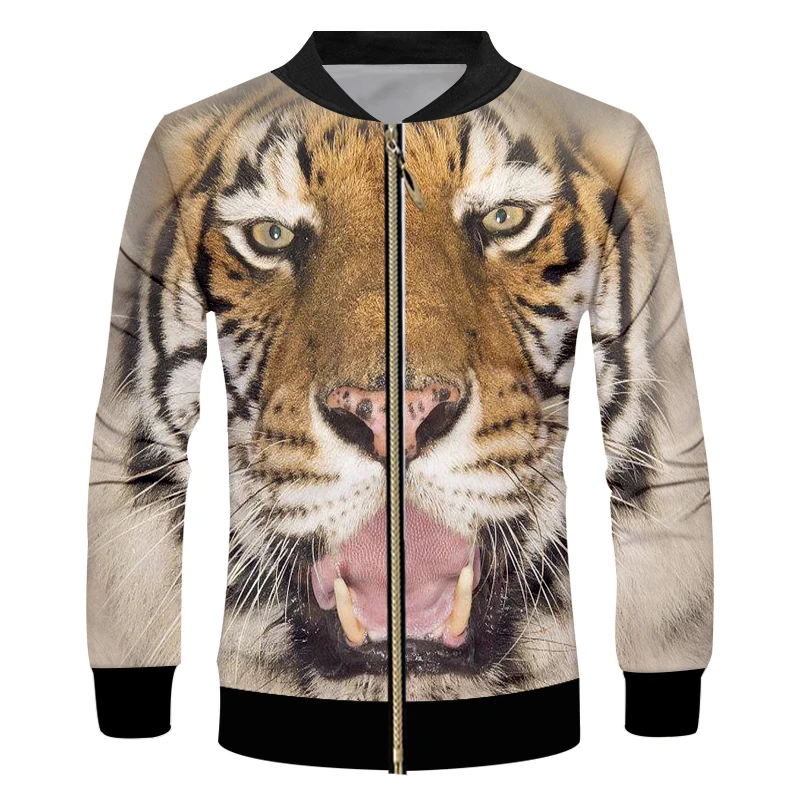 UJWI Men's New Ferocious Tiger Pattern 3D Printed Yellow Animal Zip Jacket Couple Wear Sports Oversized 6XL | Мужская одежда