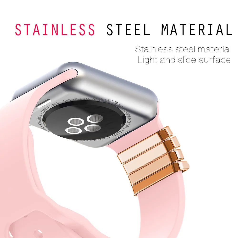 Popular Strap Ornament for Apple Watch Band 38mm Original Silicone Strap Stainless Steel Decorative Ring with \