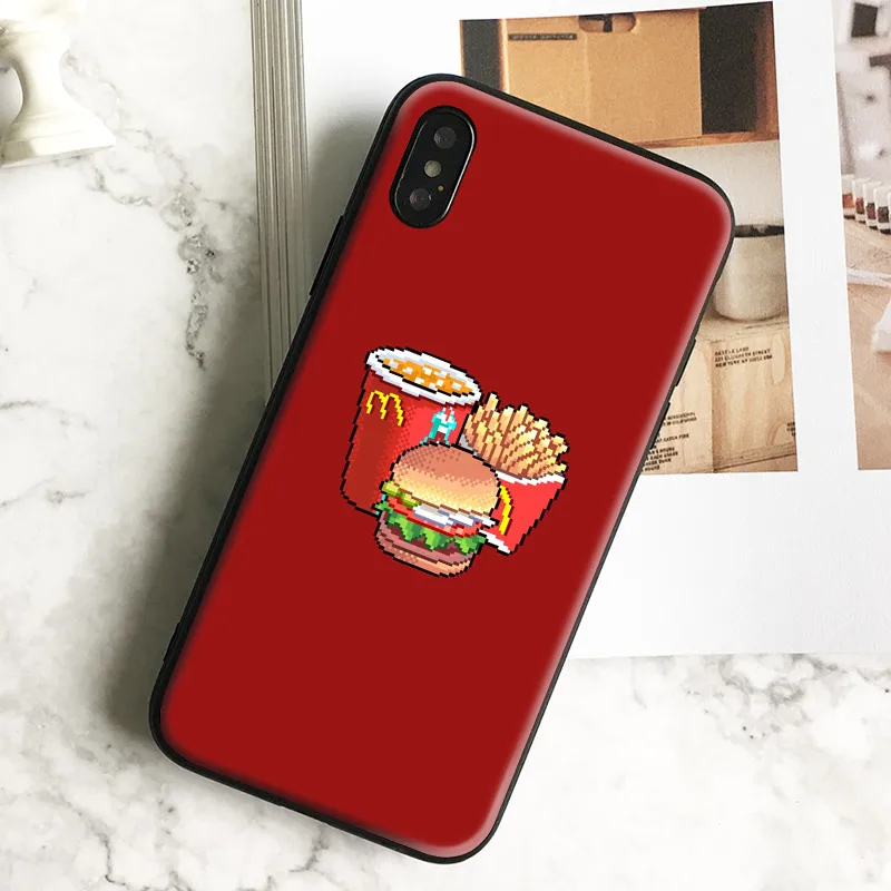 

Pixel Style Burger French Fries Soft Silicone TPU Phone Case Shell For Apple iPhone 5 5s Se 6 6s 7 8 Plus X XR XS MAX