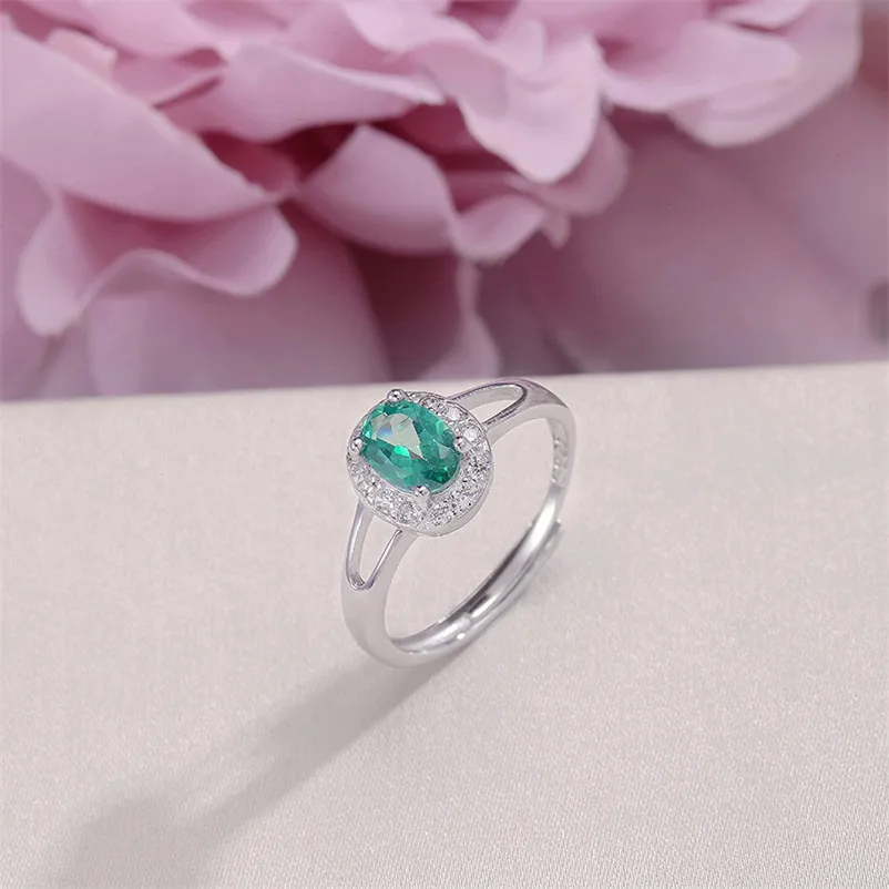 

Fine Jewelry Sterling Silver Rings For Women 7*5mm Natural Gemstone Topaz Green Oval Adjustable Ring Charms Accessories R-TO003