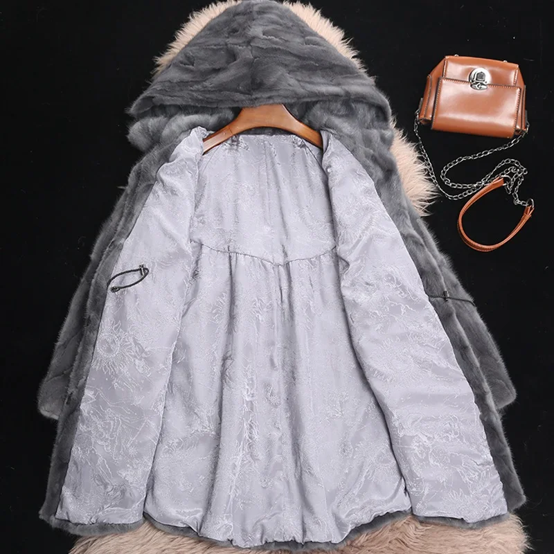 Роскошная натуральная норковая шуба, куртка, Осень-зима, женская меховая теплая верхняя одежда, пальто, одежда 3XL 4XL 5XL LF9041