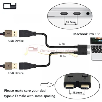 

Dual Cable USB 3.1 Type-C to 3.0 A Female OTG Data Cable for New 13 inch Macbook Pro