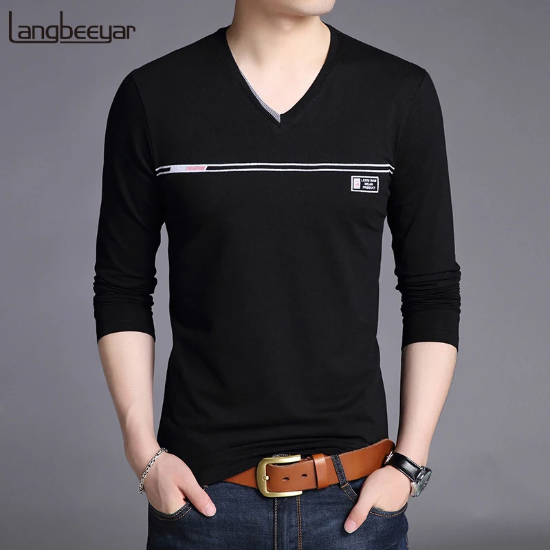 

2019 New Fashion Brand Tops Solid Color V Neck T Shirt Men Button Spring Autumn Tee Shirt Men Fashion Casual Tops Long Sleeve